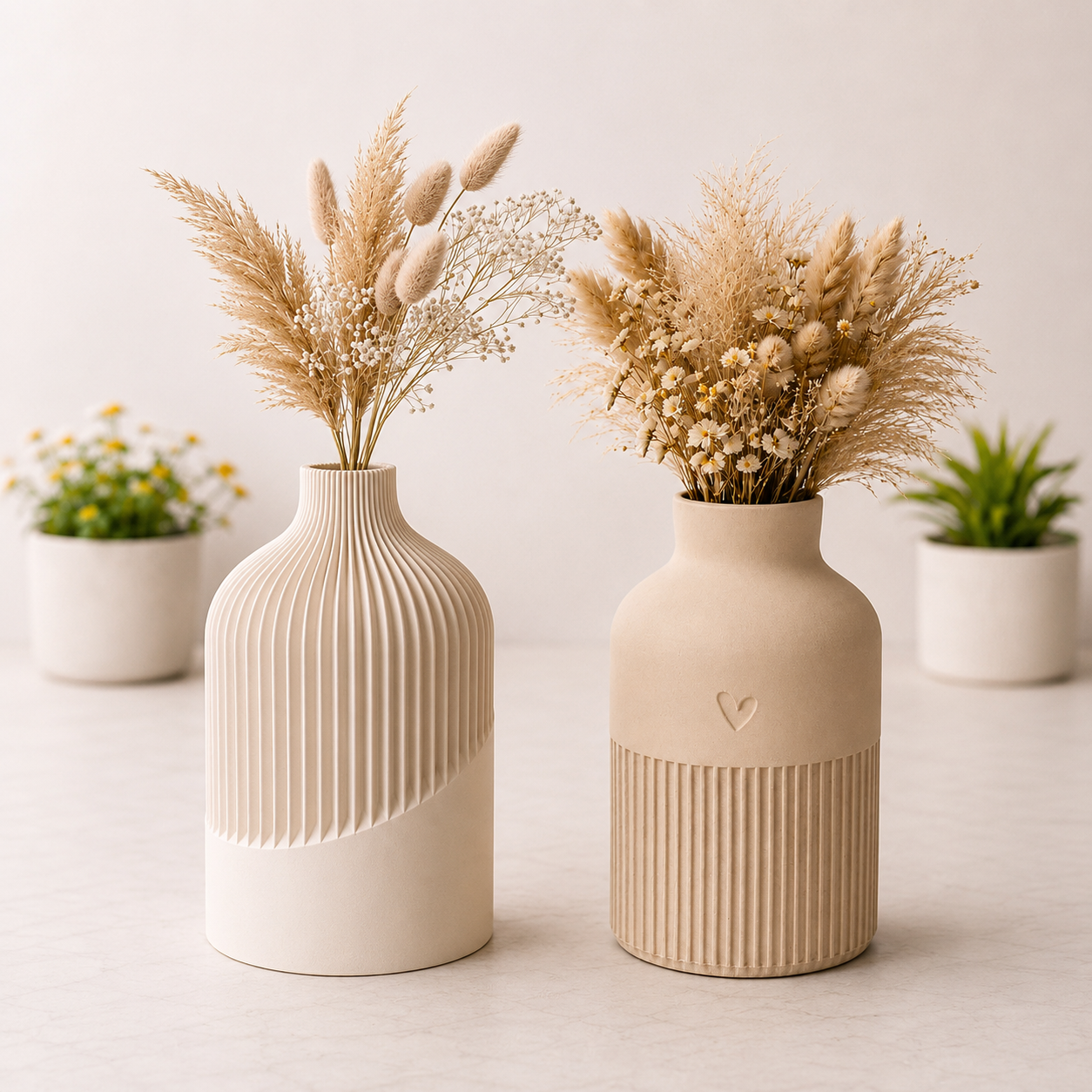 ❤️ Heart Vase & 🤍 Minimal Modern Vase (Pack of 2)