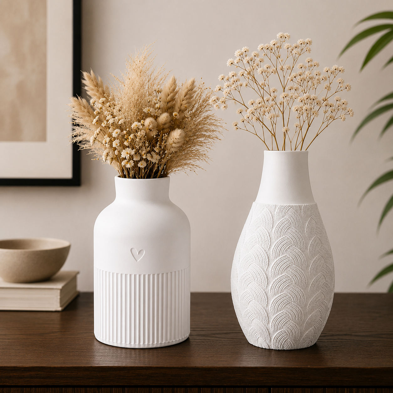 Heart Vase & Leaf Textured Vase Combo ( Pack of 2 )