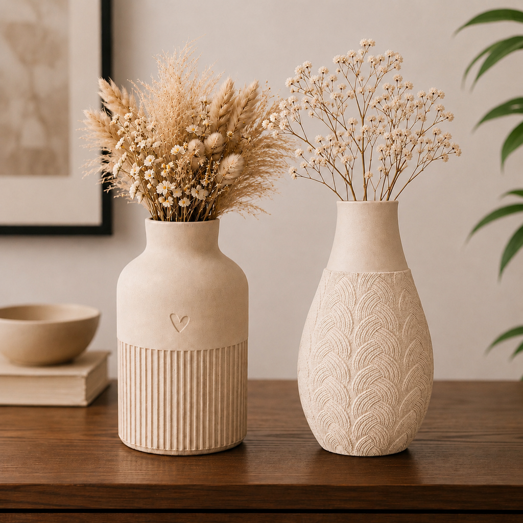 Heart Vase & Leaf Textured Vase Combo ( Pack of 2 )