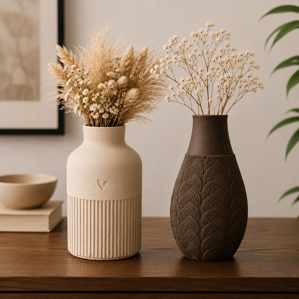 Heart Vase & Leaf Textured Vase Combo ( Pack of 2 )
