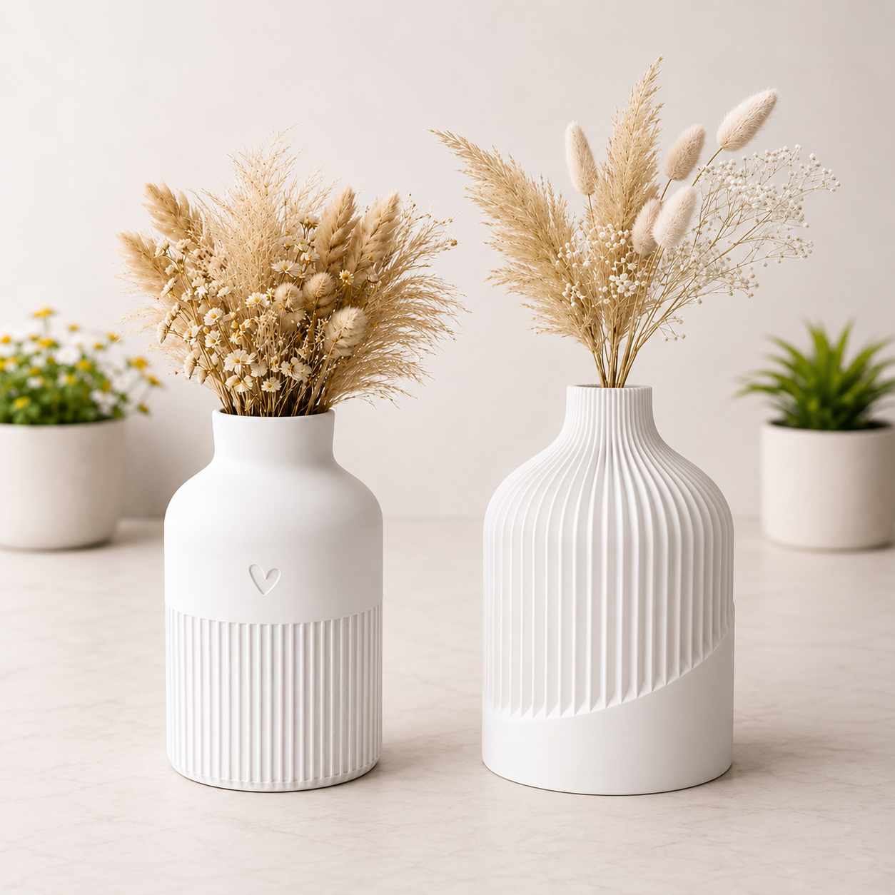 ❤️ Heart Vase & 🤍 Minimal Modern Vase (Pack of 2)